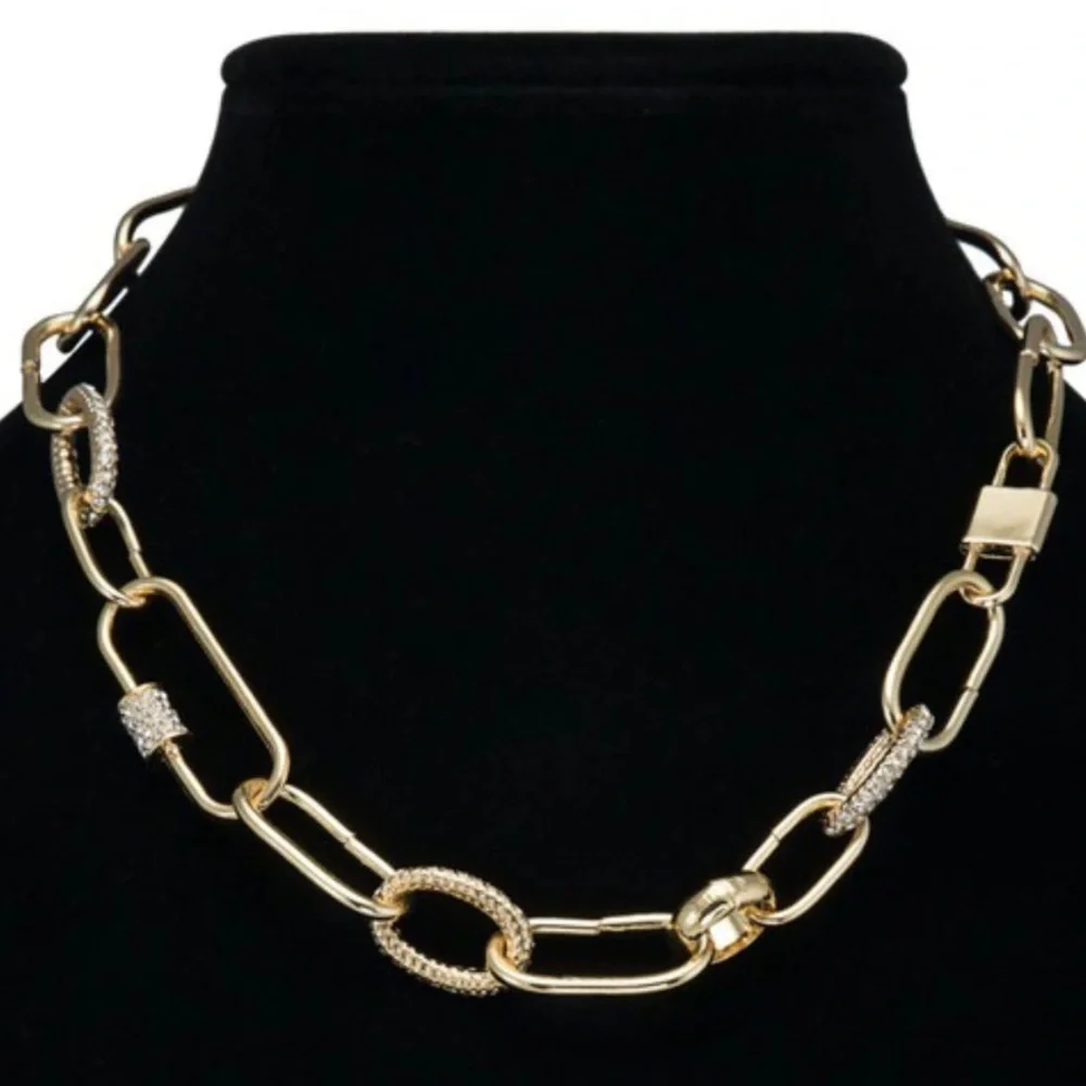 •Locked & Lit•Gold Chain Link Choker Necklace - Picture 1 of 3
